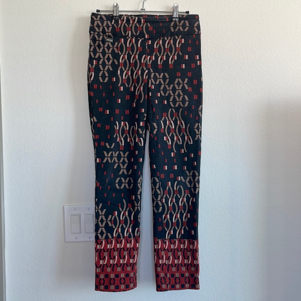Boutique Lisette Pull-up Brown Red and Black Pattern Cropped Pants Ankle Length